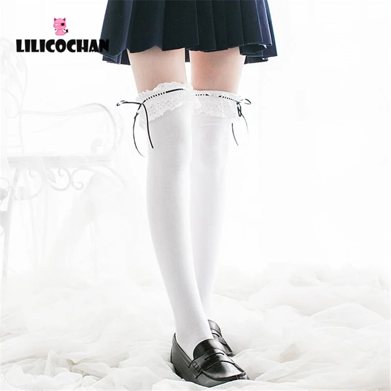 Lolita Stocking Womens Anime Cosplay Maid Girls Lace Top Thigh High Over Knee Leg Warmer Leggings Sexy Cotton Socks Kawaii Style