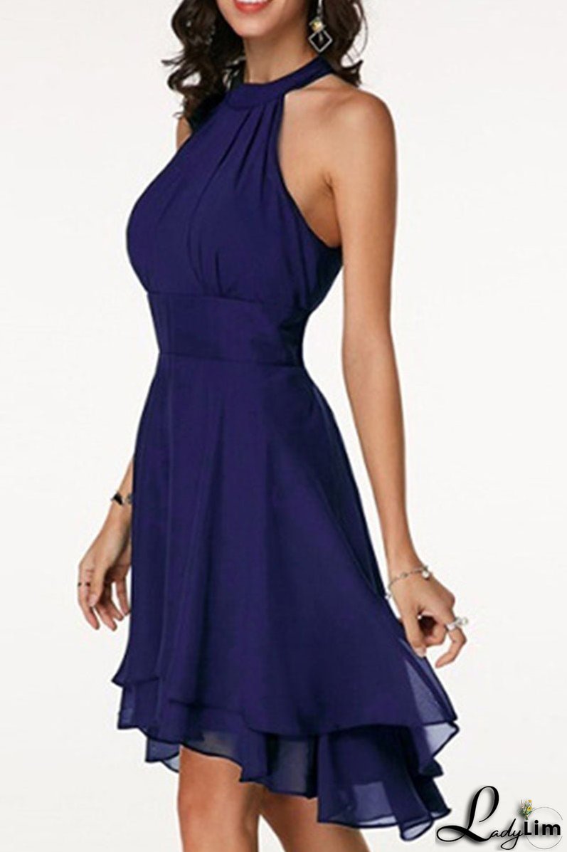 Fashion Street Solid Split Joint Halter A Line Dresses(7 colors)