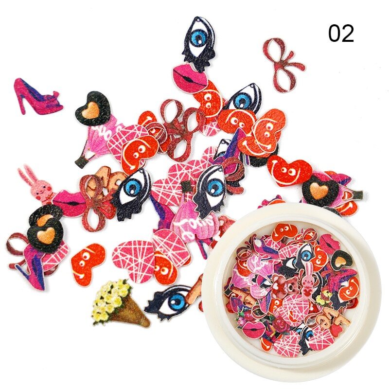 Valentine's Day Series Nail Art Rose Pollen Decoration Nail Art DIY Design Accessories Jewelry Lips Love Nail Stickers Sequins