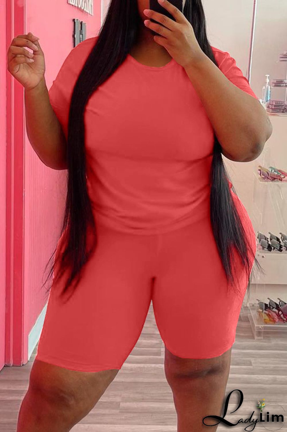 Black Fashion Casual Solid Basic O Neck Plus Size Two Pieces