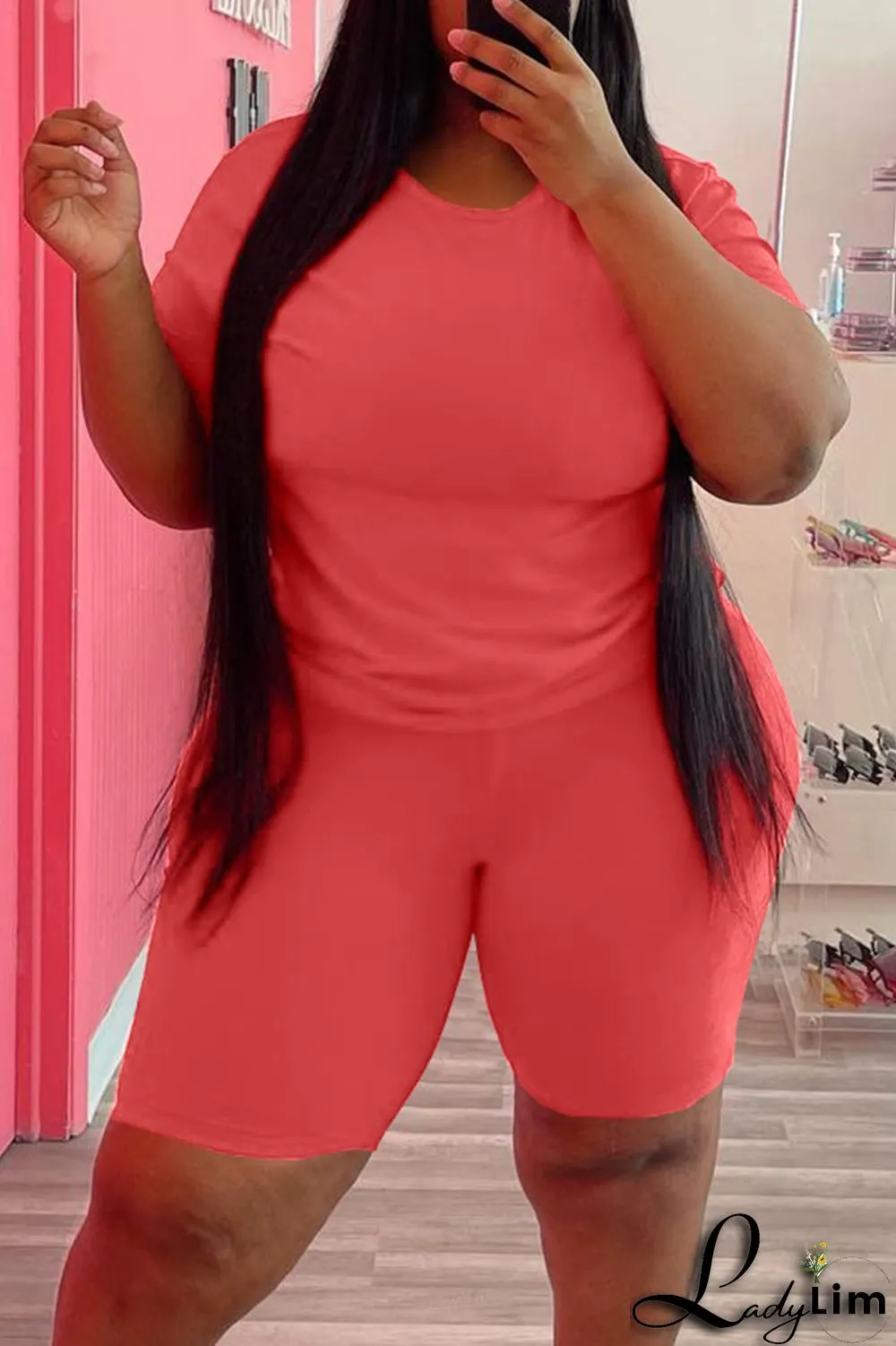 Black Fashion Casual Solid Basic O Neck Plus Size Two Pieces