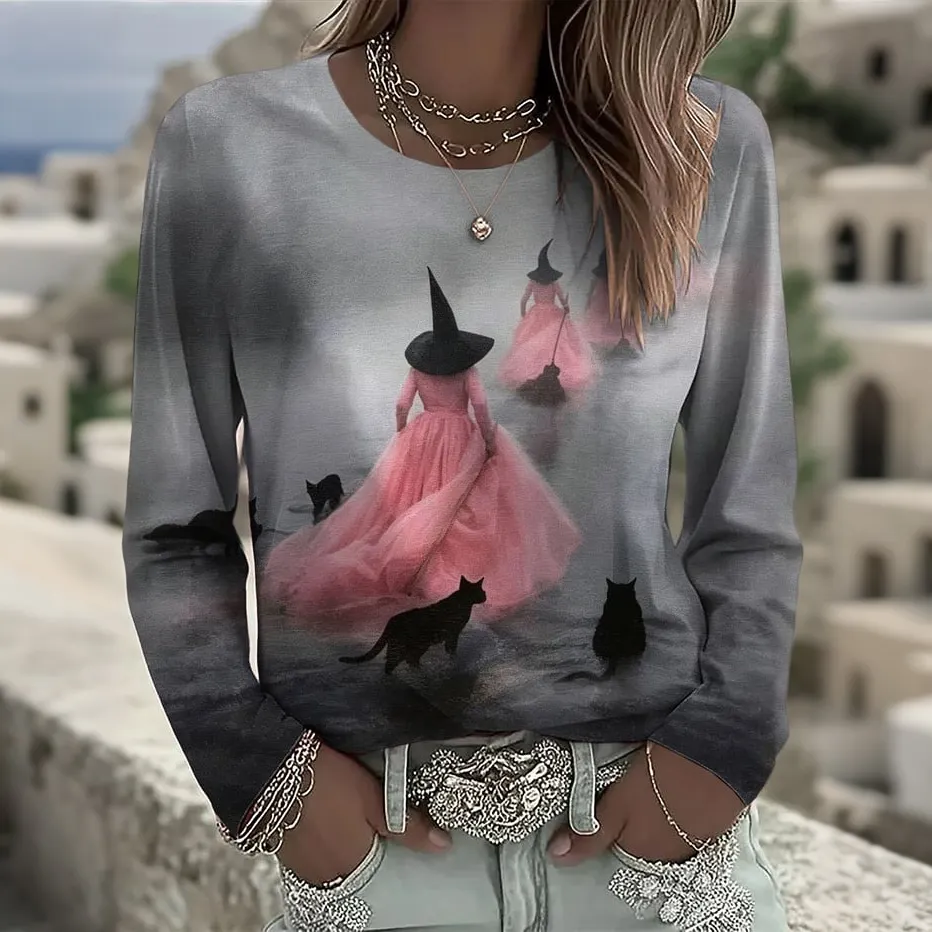 Comstylish Women's Retro Halloween Printed Casual T-shirt