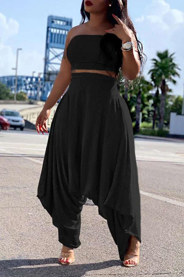 Stylish Tube Top Drop Crotch Pants Set