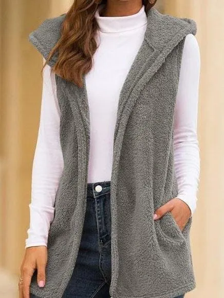 Faux Shearling Duster Hooded Vest