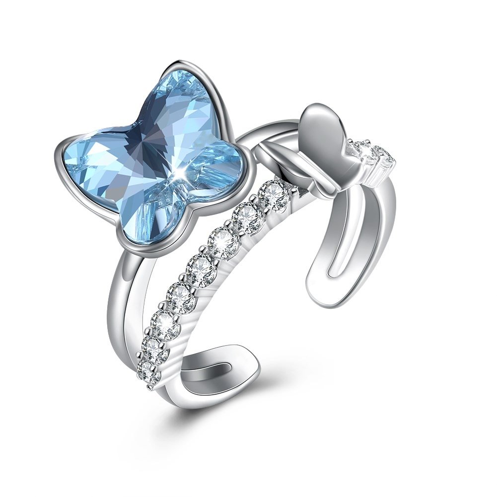 Crystal Butterfly Rings Shaped Diamond  Open Ring