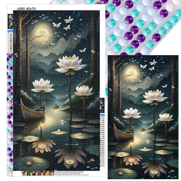 Lotus Shadow Under The Moon 40*70CM (Canvas) Full Round Drill Diamond Painting gbfke