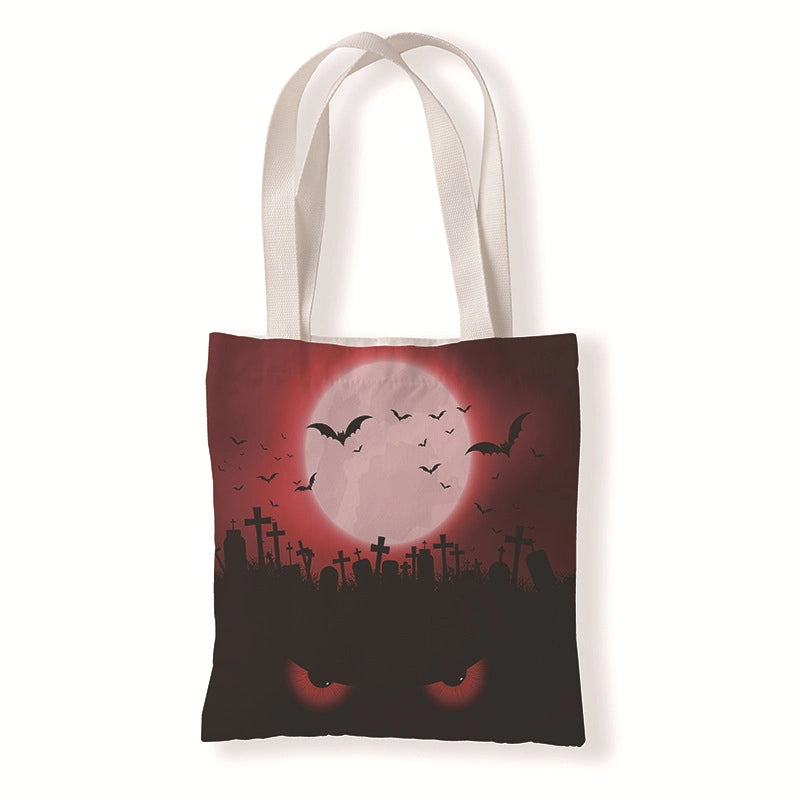Halloween Women’s Medium Canvas Pumpkin Letter Elegant Streetwear Square Open Canvas Bag