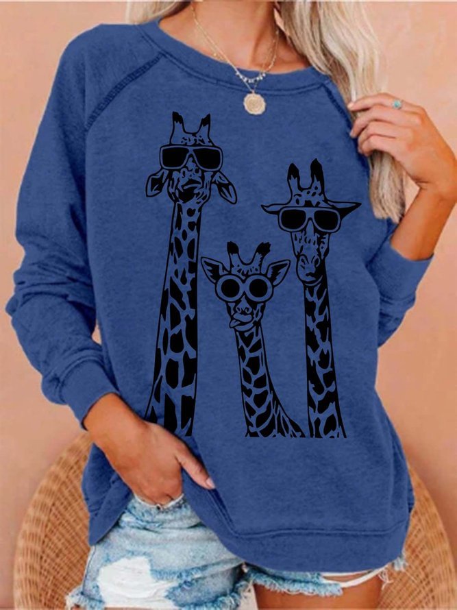 Giraffe Cotton Blends Casual Sweatshirts