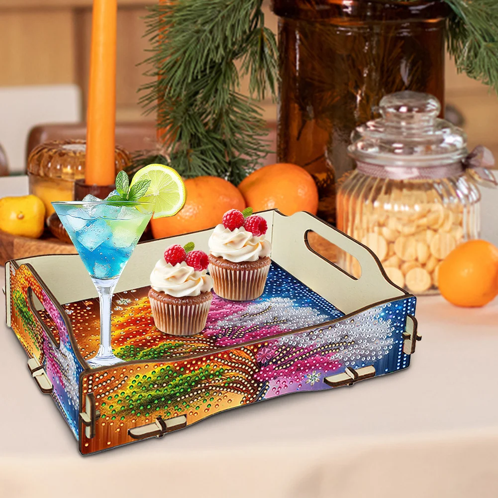 5D DIY Tree Of Life Diamond Painting Serving Tray with Handle for Coffee Table