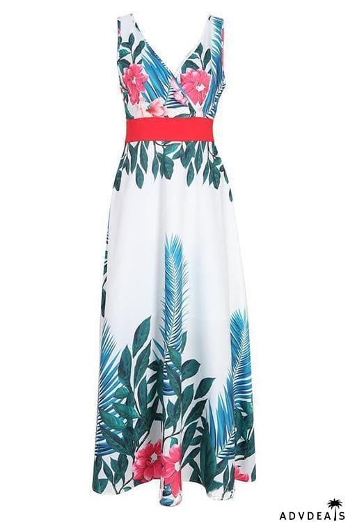 Floral Print Sleeveless Maxi Dress