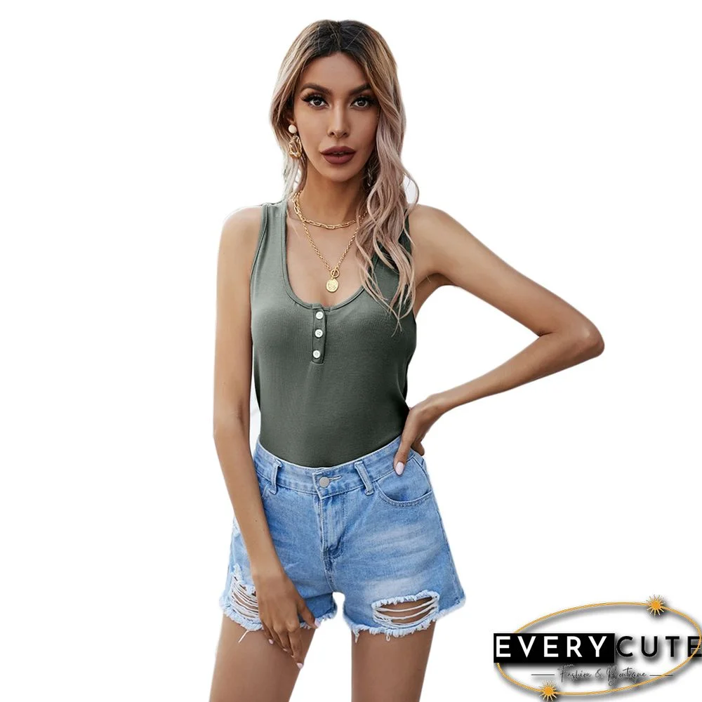 Pewter Cotton Blend Button Up Tank Top