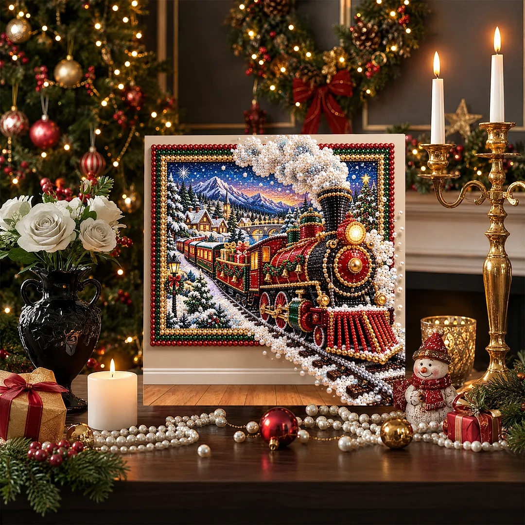 Framed Pearl Painting Kit Steam Train Christmas 11.81x11.81in