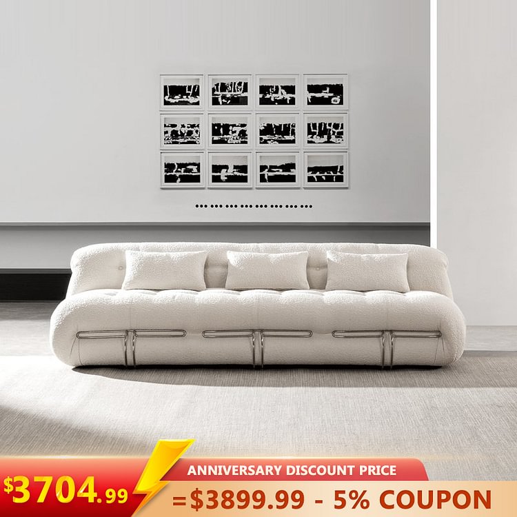 Homemys Modern White Wool Three-Seat Sofa