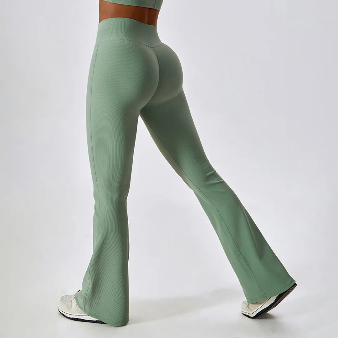 High waist solid color casual flared pants