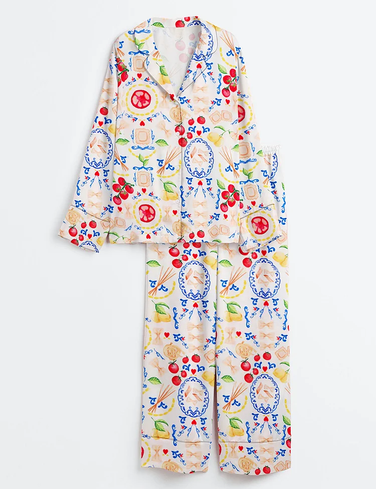 Women&rsquo;s Italy Travel Italian Girl Summer La Dolce Vita Amalfi Coast Portofino Print Long Sleeve Satin Pajama Set