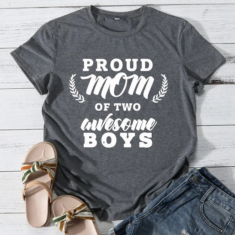 Proud mom of two awesome boys Round Neck T-shirt-0025973