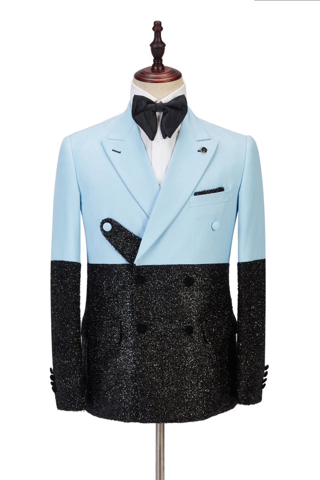 2 Piece Sky Blue Stitching Handsome Black Peak Lapel Wedding Suit For Men | Ballbellas Ballbellas
