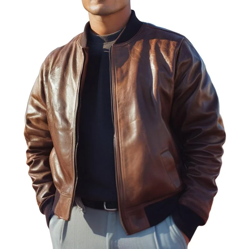 Men's Outdoor Leisure Leather Baseball Jacket