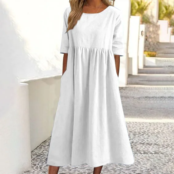 Womens 3/4 Sleeve Casual Kaftan Dresses Plus Size Solid Basic Shirt Dress