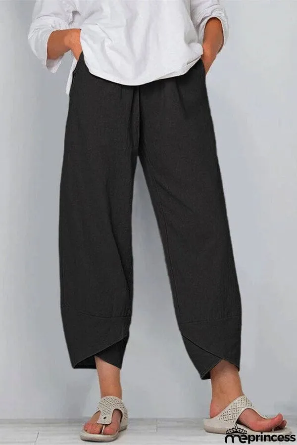 Women's Cotton Linen Simple Loose Casual Ninth Pants