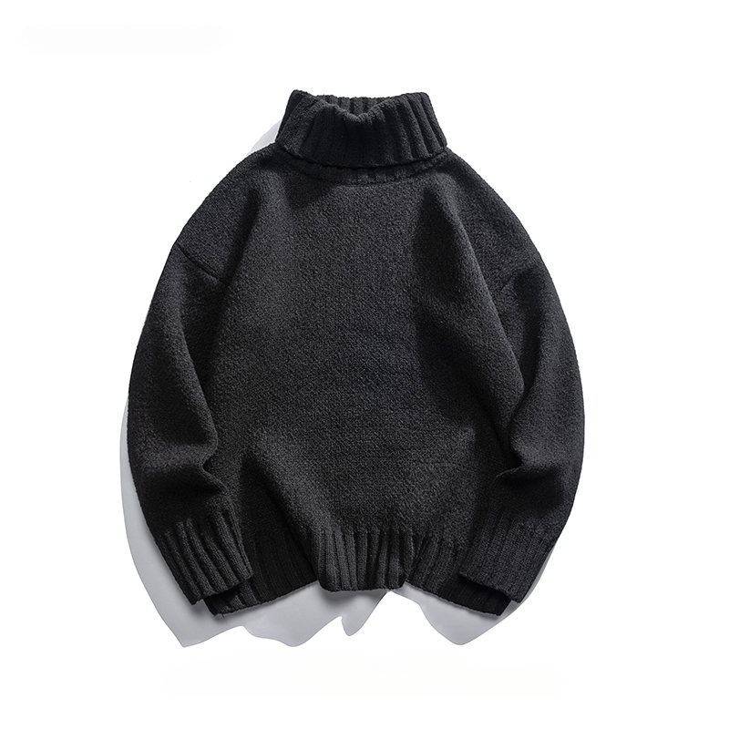 Getjiida Solid Color Turtleneck Long-sleeved Knitted Sweater for Men Women Autumn Winter Loose Casual Versatile Pullover Bottoming Shirt