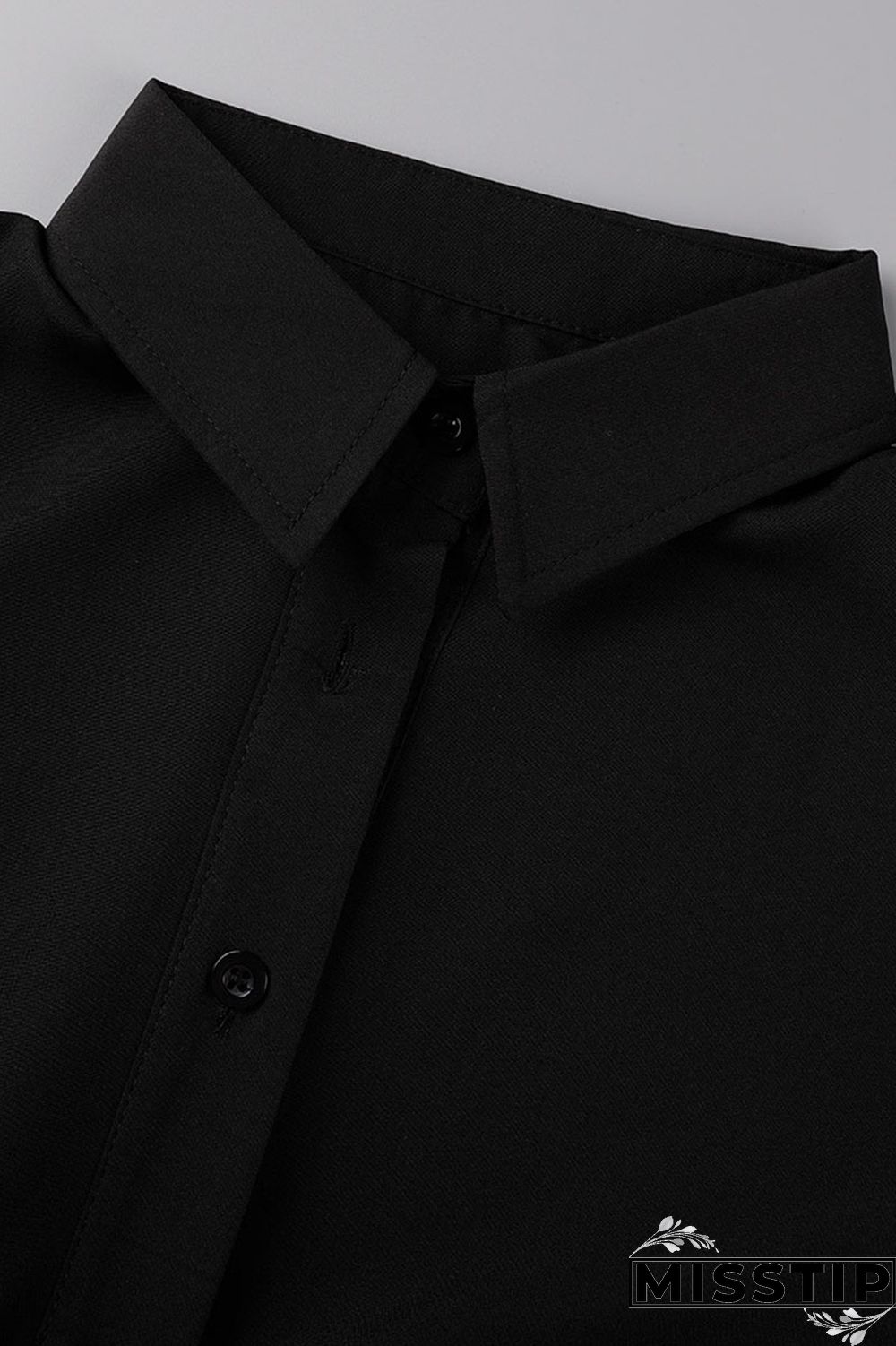 Black Casual Solid Patchwork Buckle Turndown Collar A Line Dresses