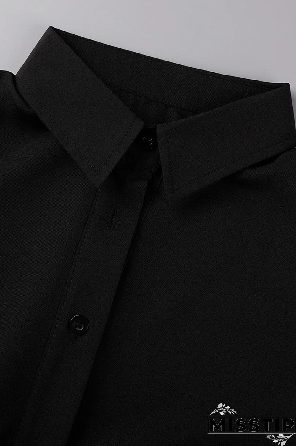 Black Casual Solid Patchwork Buckle Turndown Collar A Line Dresses