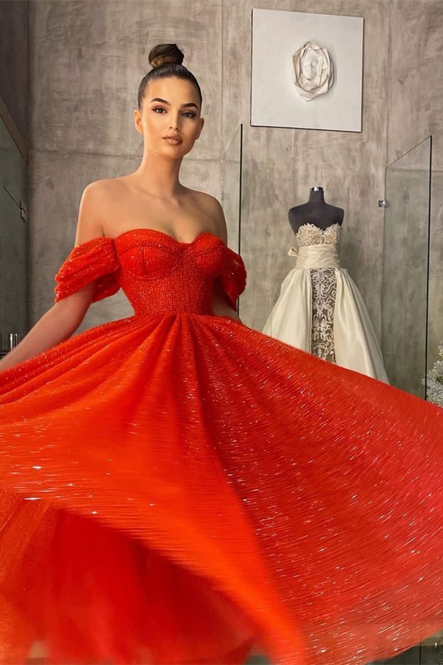 Ruffles Off The Shoulder Red Sequins Homecoming Dress