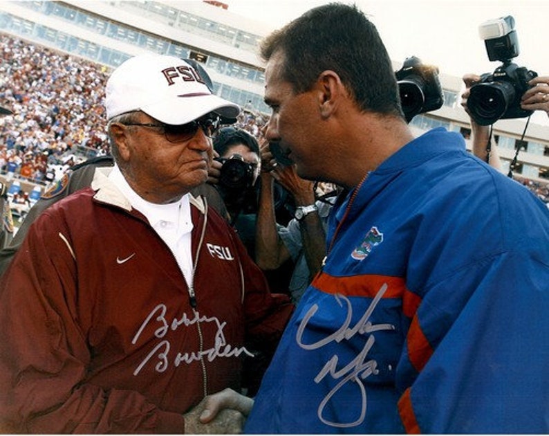 Bobby Bowden & Urban Meyer Signed Photo Poster painting 8X10 rp Autographed Florida State Seminoles Gators