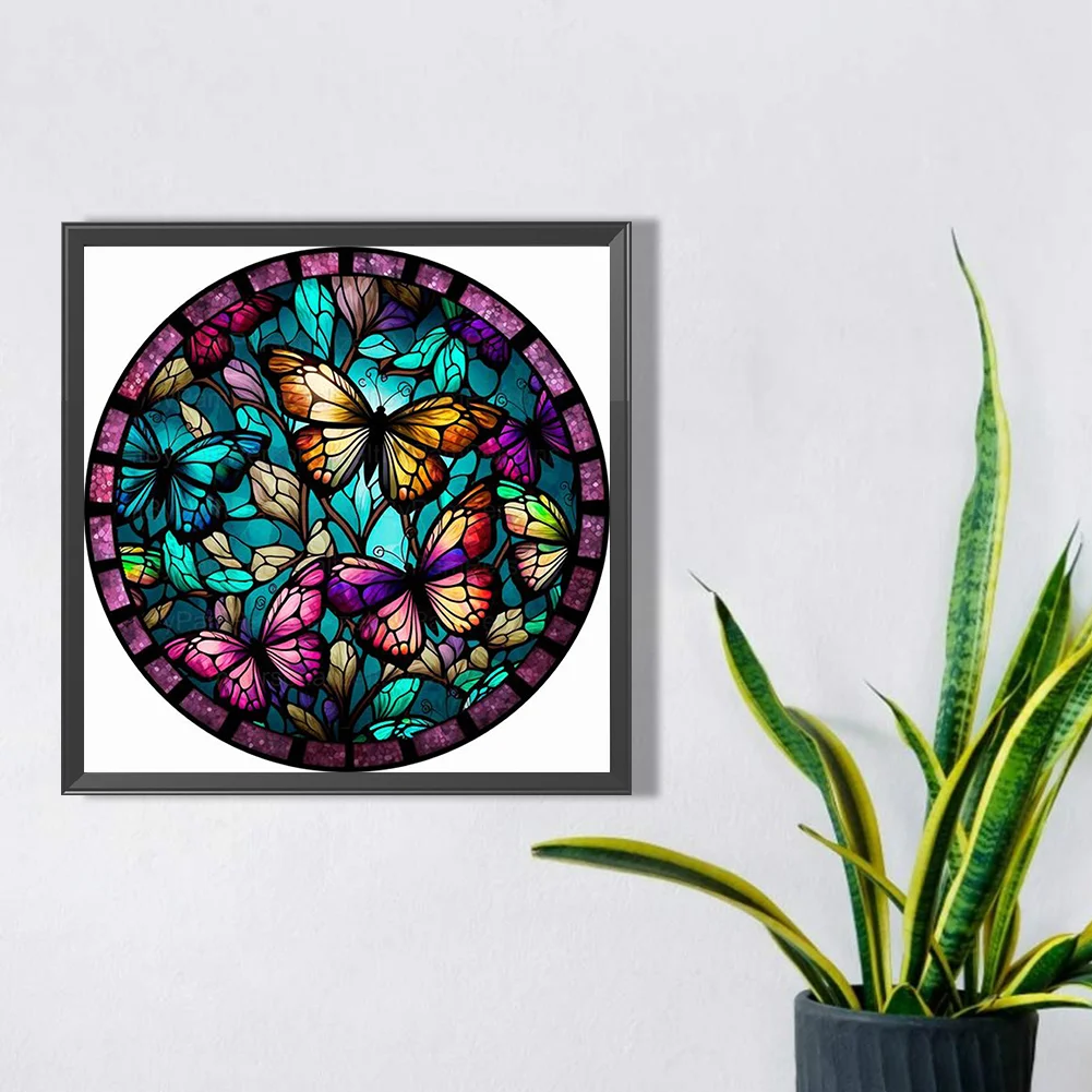 Diamond Painting - Full Round Drill - Stained Glass Butterfly(30*30cm)