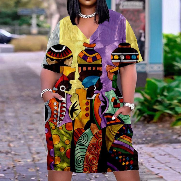 Black Girl Printed Loose Midi Dress