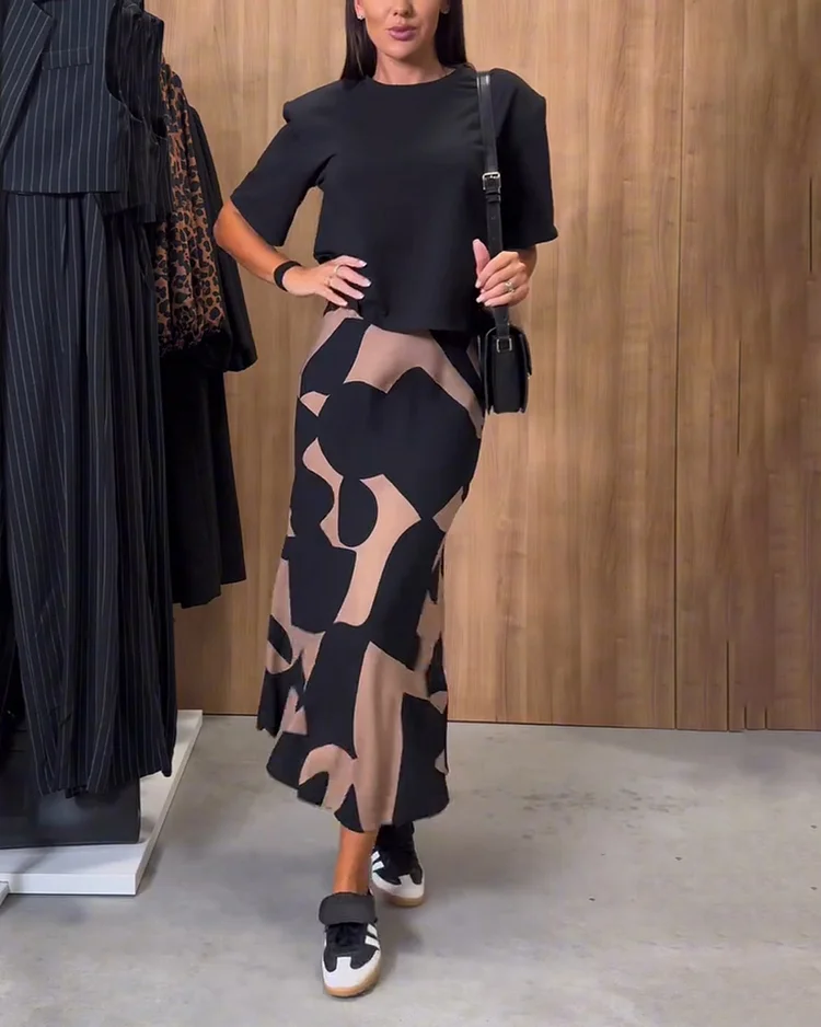 Women's Printed Skirt T-Shirt Set