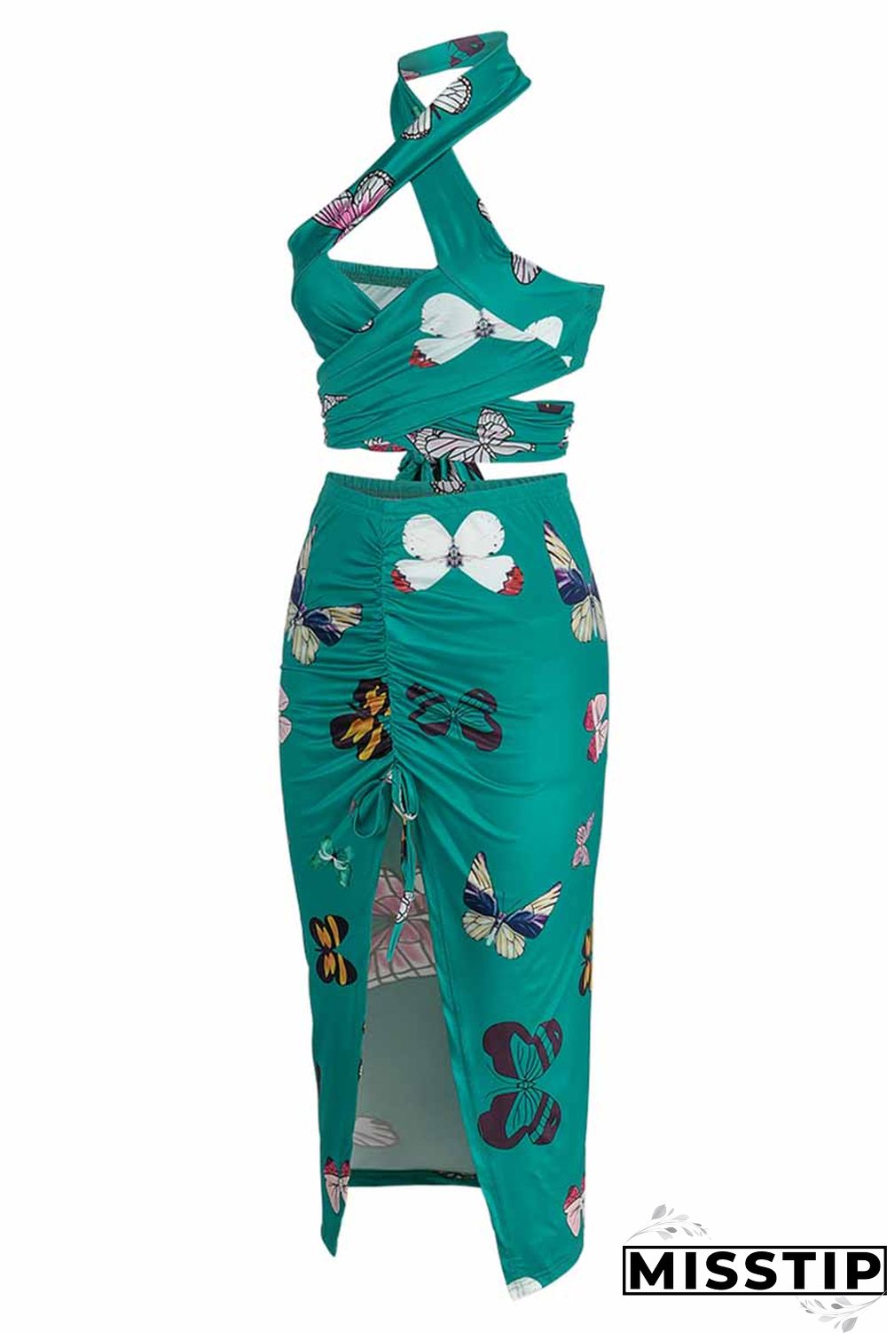 Leopard Print Fashion Street Print Patchwork Halter Sleeveless Two Pieces