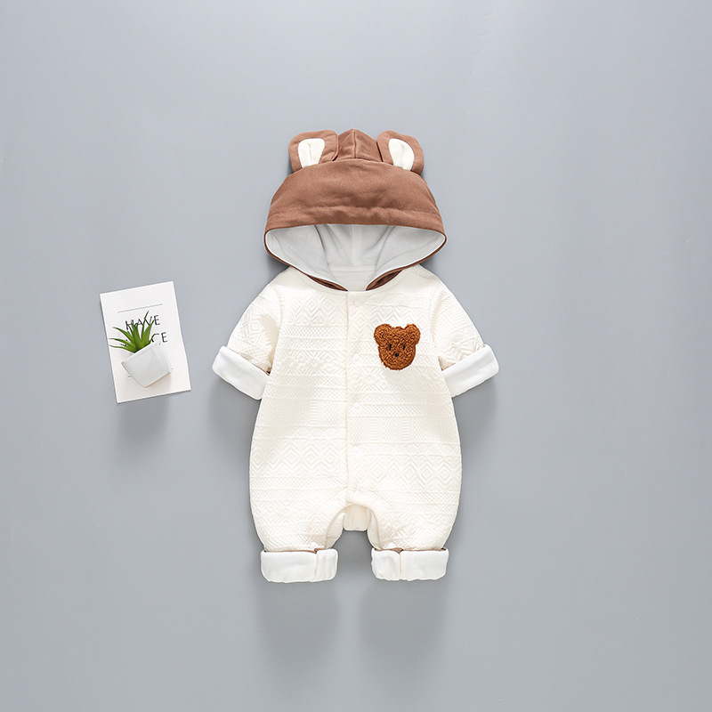 Baby Boy/Girl 3D Bear Suspender Long Sleeve Fluff Romper with Hat