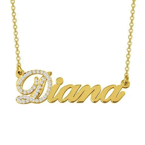 Sparking Initial Name Necklace Personalized With Cubic Zirconia