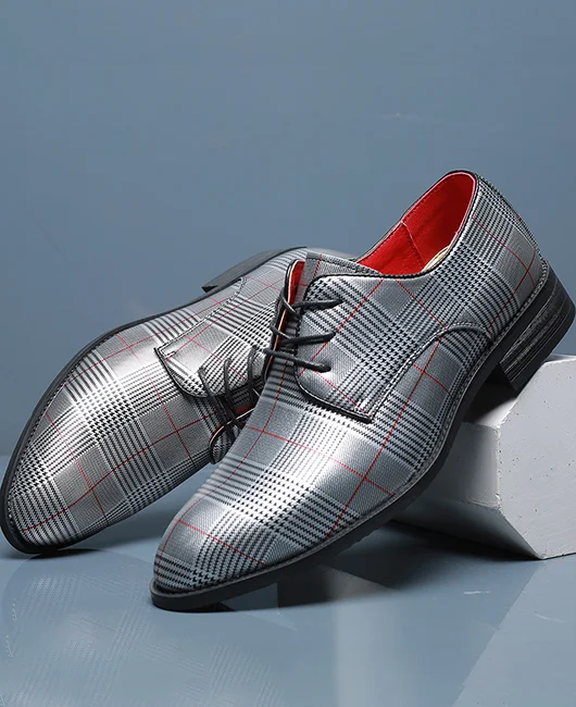 Business Casual Lace Up Plaid Leather Shoes Okaywear