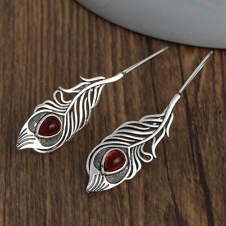 Vintage Red  Silver Leaf Earrings