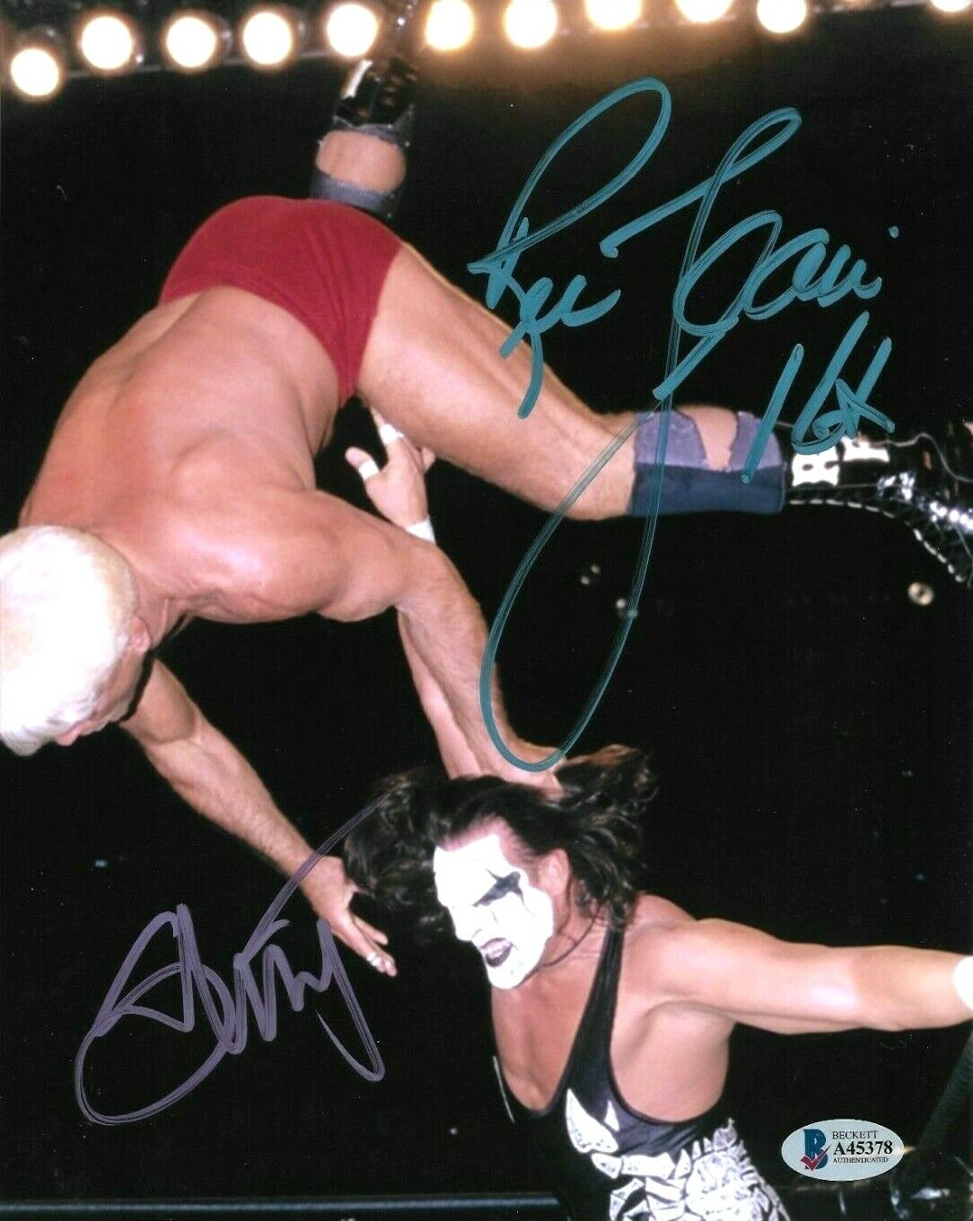 WWE RIC FLAIR AND STING HAND SIGNED AUTOGRAPHED 8X10 Photo Poster painting WITH BECKETT LOA 4