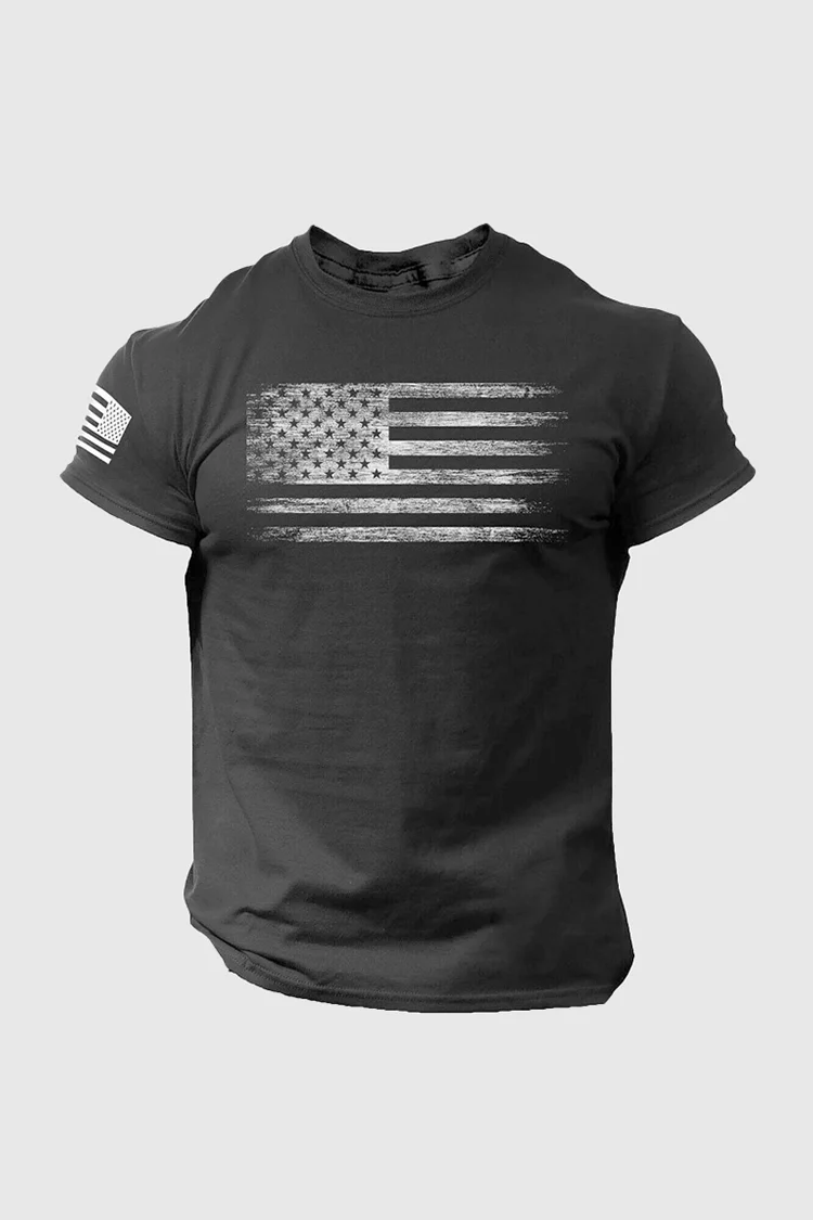 American Flag Vintage Old Men'S Round Neck Short Sleeve T-Shirt