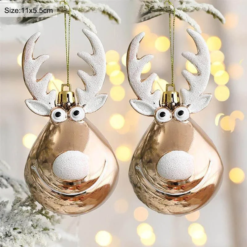 2pcs Elk Christmas Balls Ornaments Xmas Tree Hanging Bauble Pendant Christmas Decorations for Home New Year Party Navidad 2022