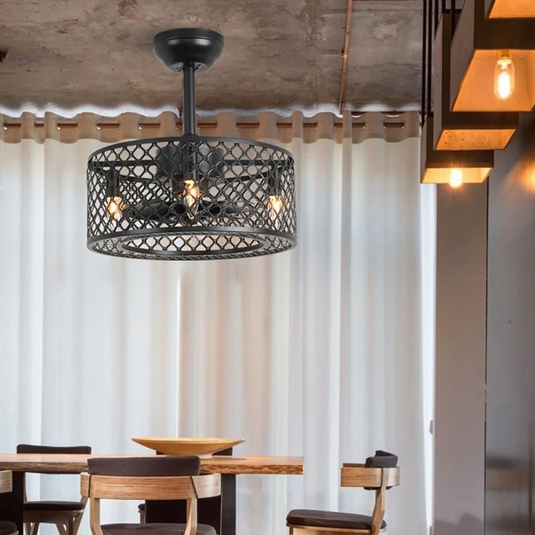 Retro Industrial Style Unique Iron Ceiling Fan Light with Remote Control - Appledas