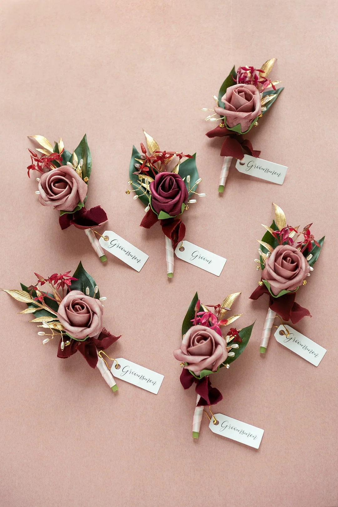 Boutonnieres in Romantic Marsala