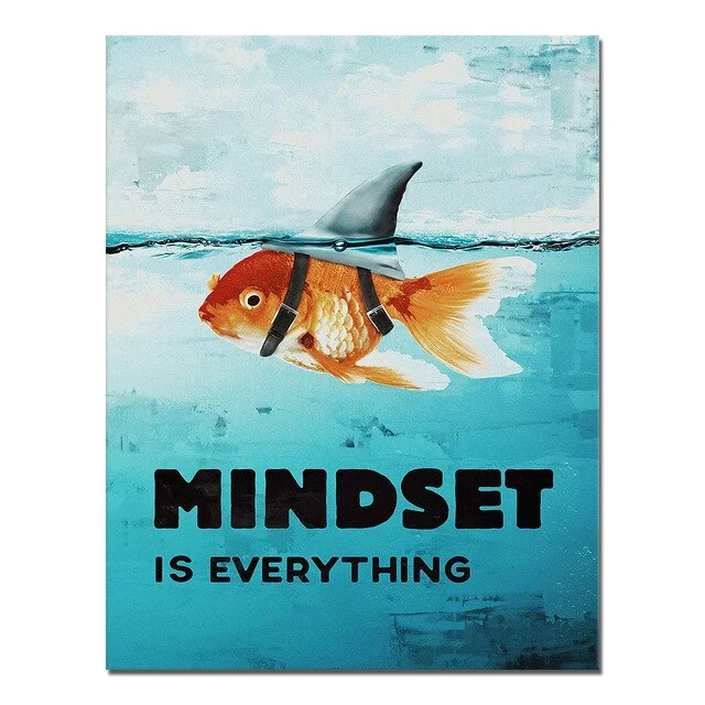 Mindset Is Everything Motivational Shark Fish Animal Canvas Painting Cuadros Wall Art for Living Room Home Decor (No Frame)