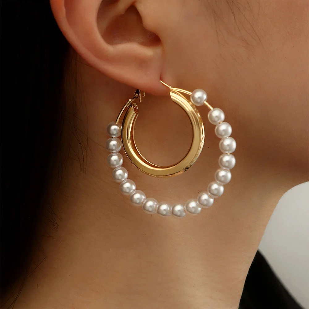 Alloy Pearl Hoop Earrings Simple Earrings