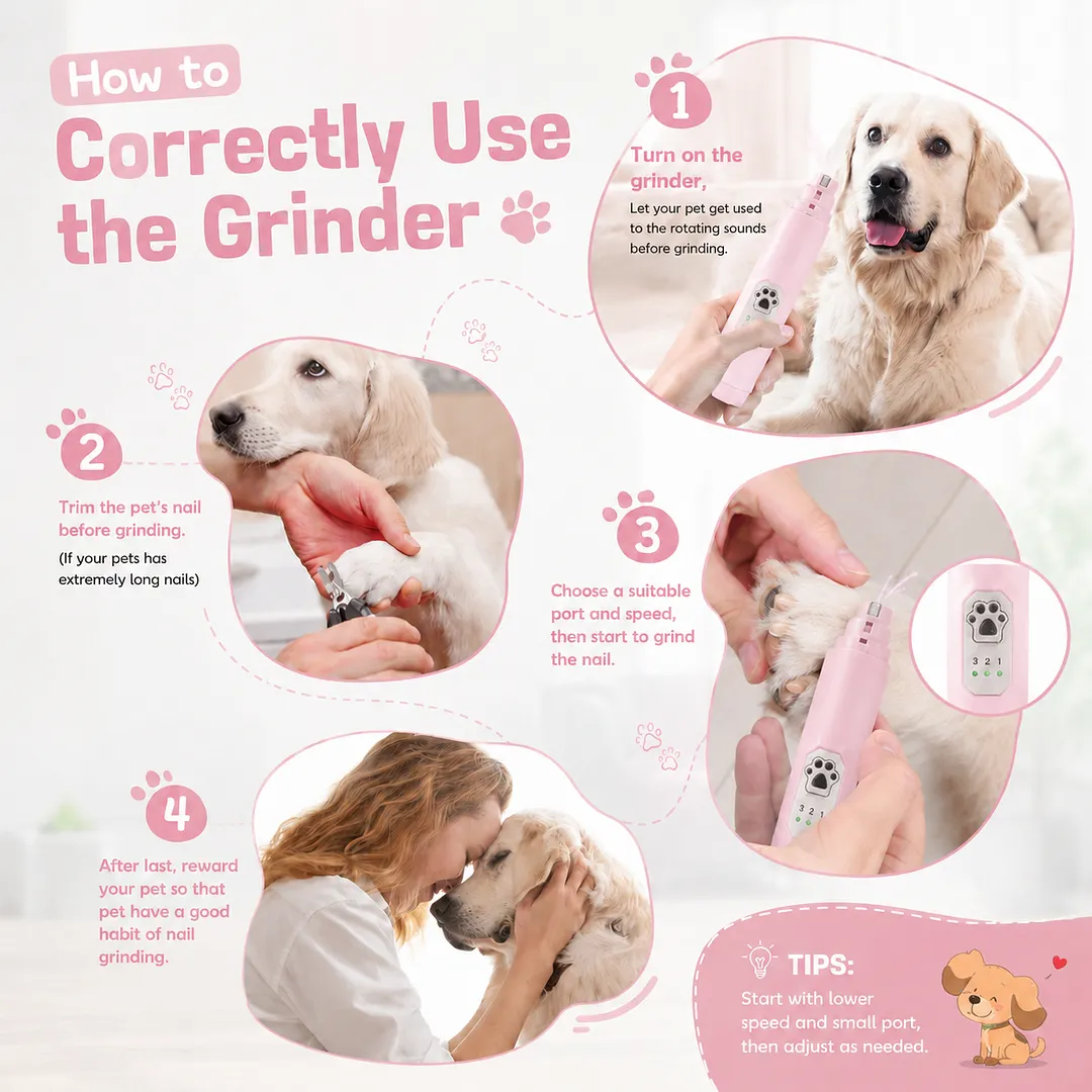 MAXLAPTER Dog Nail Grinder with LED Light, 3-Speed Rechargeable Electric Pet Nail Trimmer, Quiet Low Vibration Nail Grinder for Small Medium Large Dogs and Cats