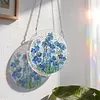 (18.5cm)DIY Acrylic Jigsaw Puzzle Window Hanging with Hanging Chain DIY Stained Glass Decoration Round Window Puzzle Decor for DIY Craft Project (Stained Glass Flower)