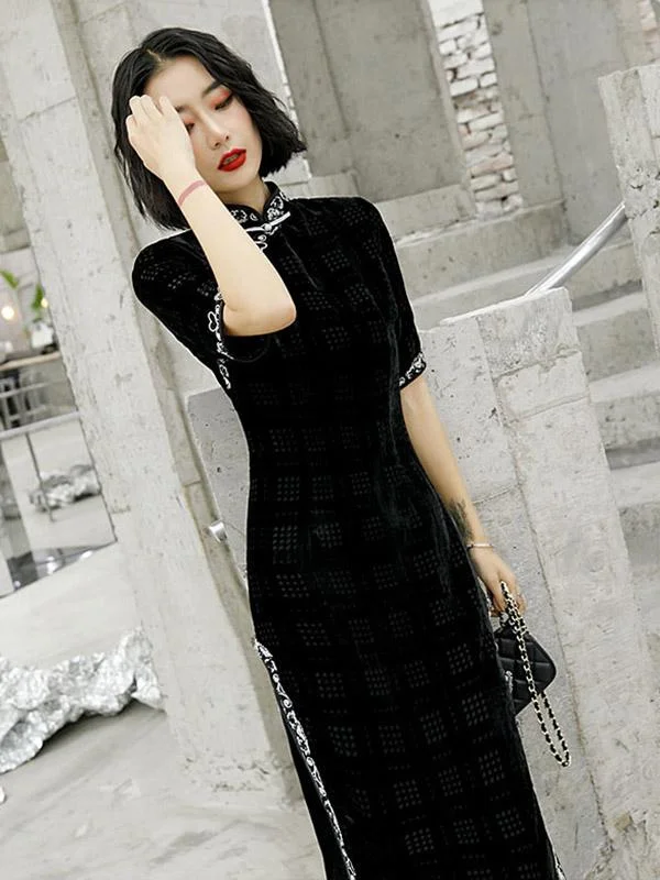 Vintage Double-Layer Velvet Long Cheongsams
