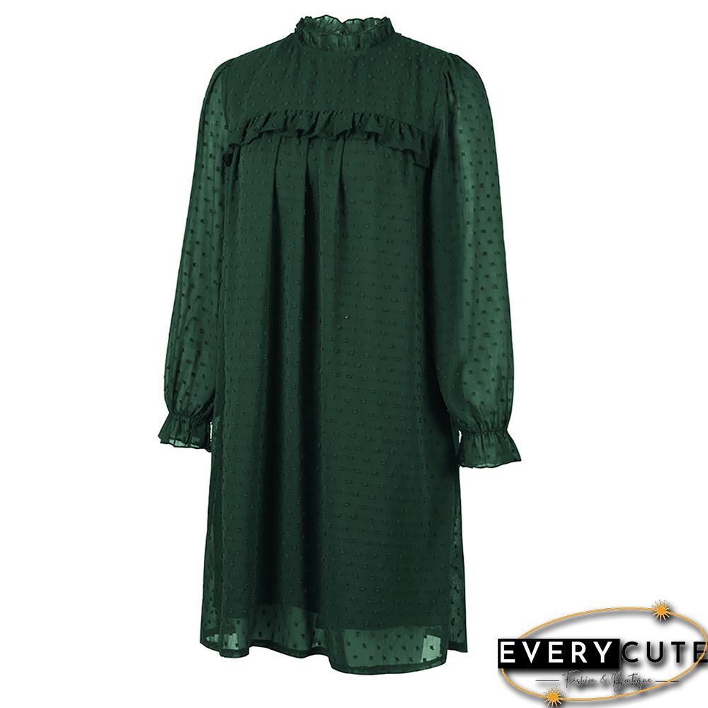 Green Swiss Dot A-line Long Sleeve Dress