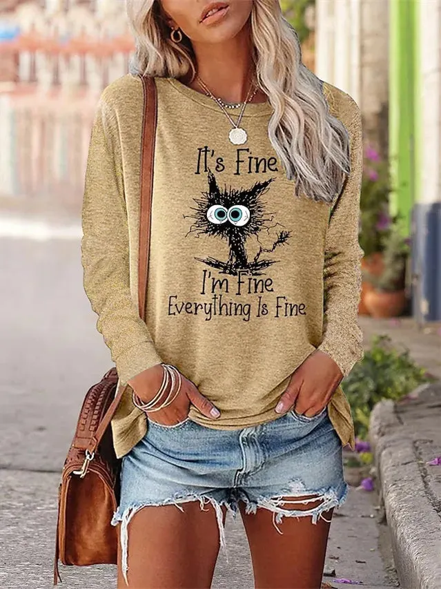 Women Long Sleeve Scoop Neck Graphic Tops