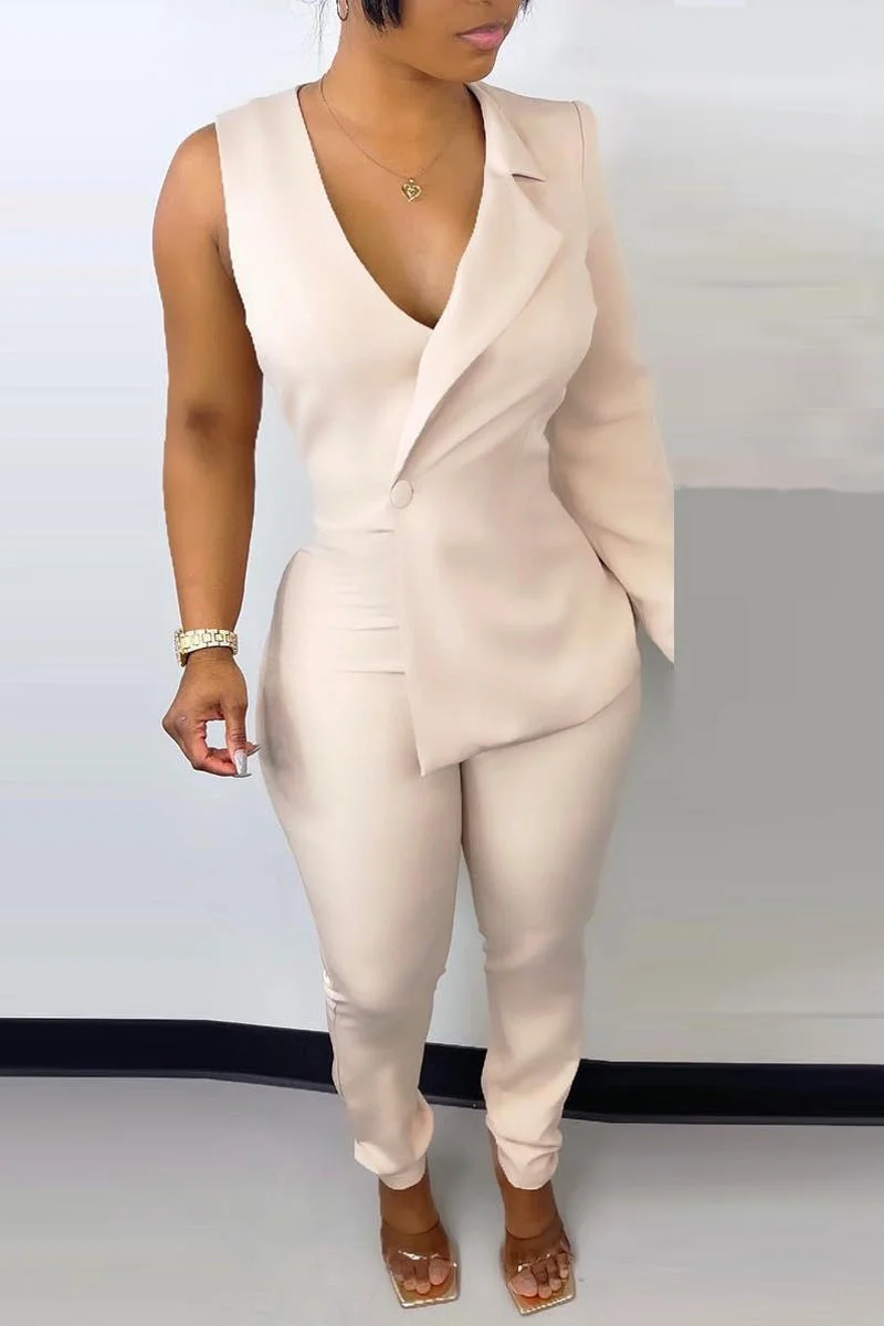 Fashion Casual Solid Vests V Neck Regular Jumpsuits